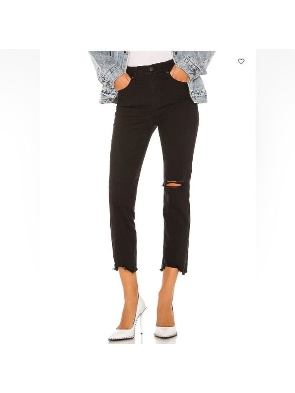 Levi's Premium 724 High Rise Straight Crop Leg Jeans Size 30 Black Distressed